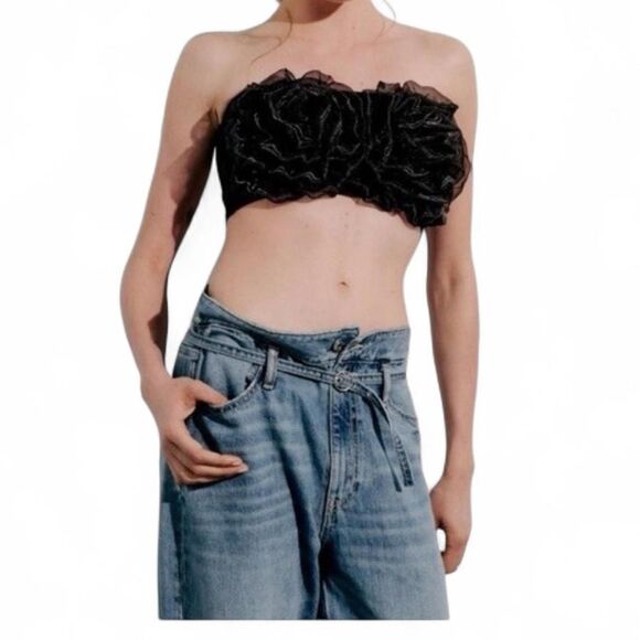 NWT ZARA Organza Bandeau Crop Flower Maxi Top size M - Picture 2 of 7